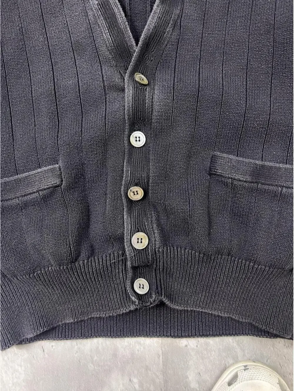 Vintage Claiborne Ribbed Cardigan Sweater Black Cotton Grandpa Knit